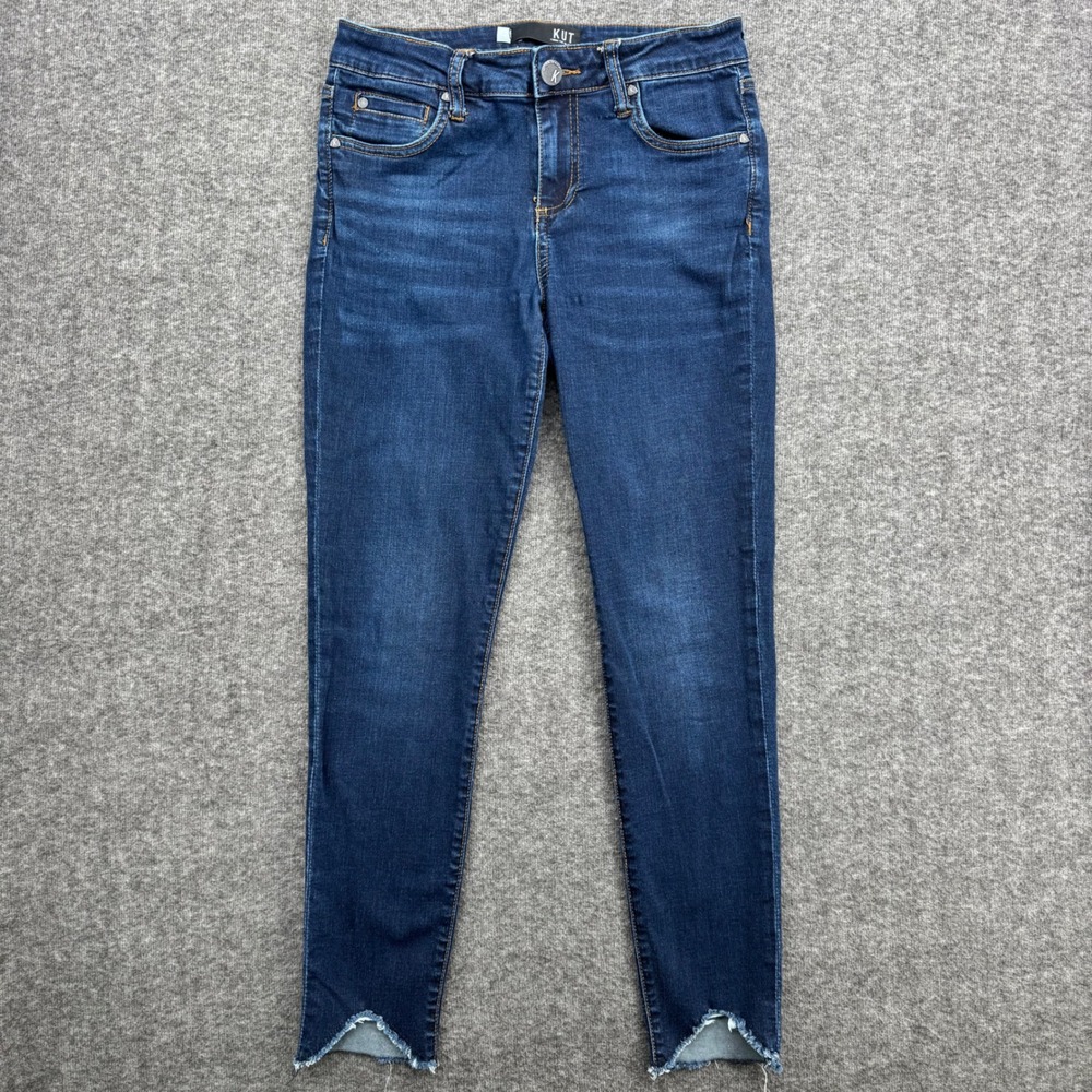 Kut from the Kloth Women Dark Wash Raw Tulip Hem Skinny Jeans Size 4‎ Indigo